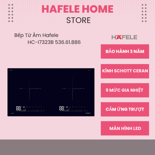 Bếp Từ Âm 2 Vùng Nấu HC-I7323B Hafele 536.61.886 - 9 Mức Gia Nhiệt - Hẹn Giờ Tiện Lợi