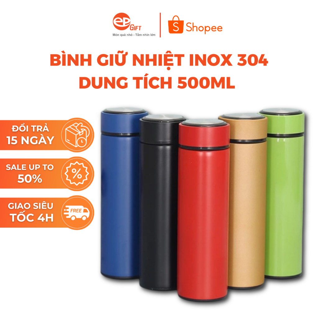 Bình Nước Giữ Nhiệt Epvina Gift Nắp Bạc Chất Liệu Inox 304 Chống Gỉ Dung Tích 500ml