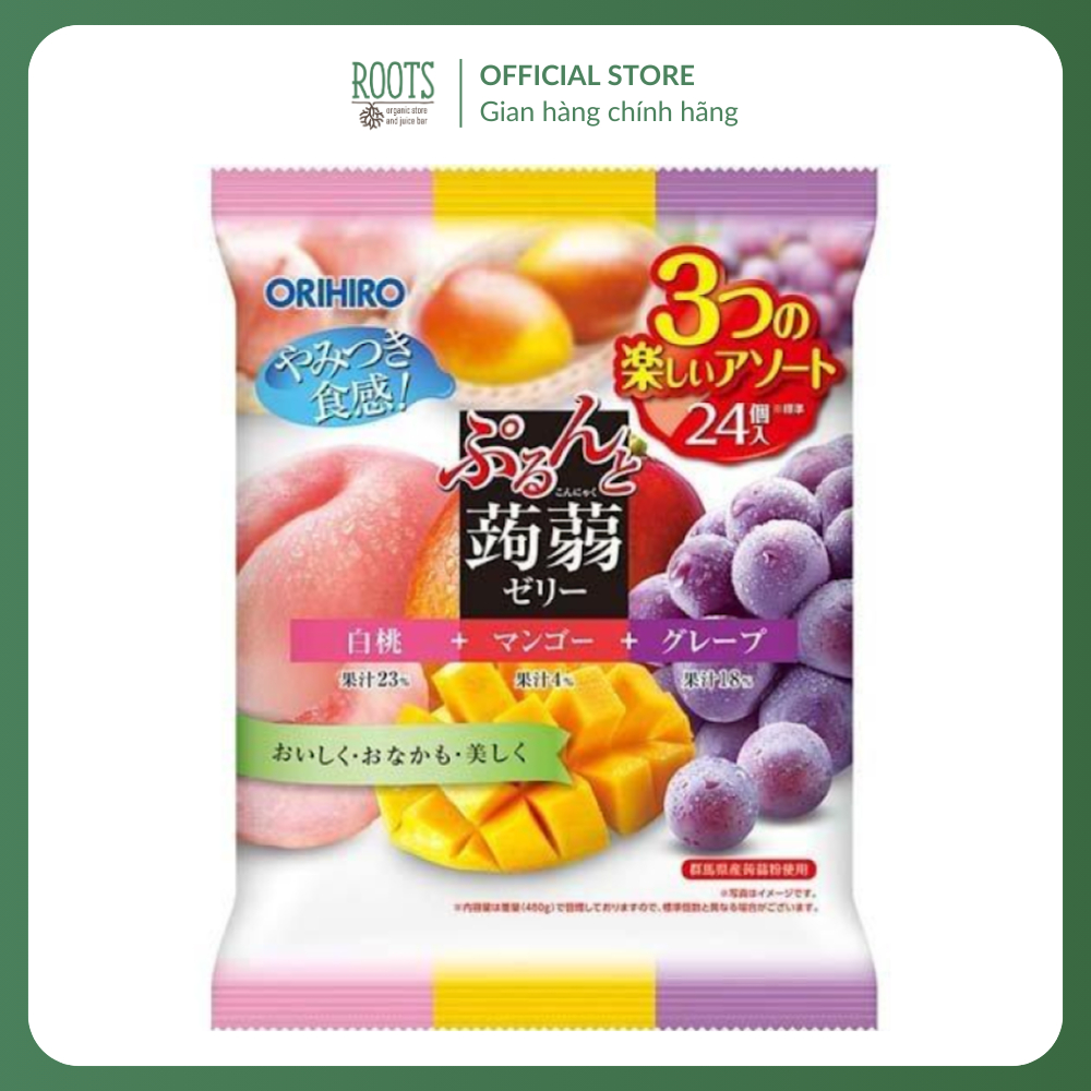(Ship hỏa tốc) ORIHIRO - Thạch Rau Câu Vị Đào Trắng, Xoài & Nho Tím, Purun & Konjac Jelly Pouch, Whi