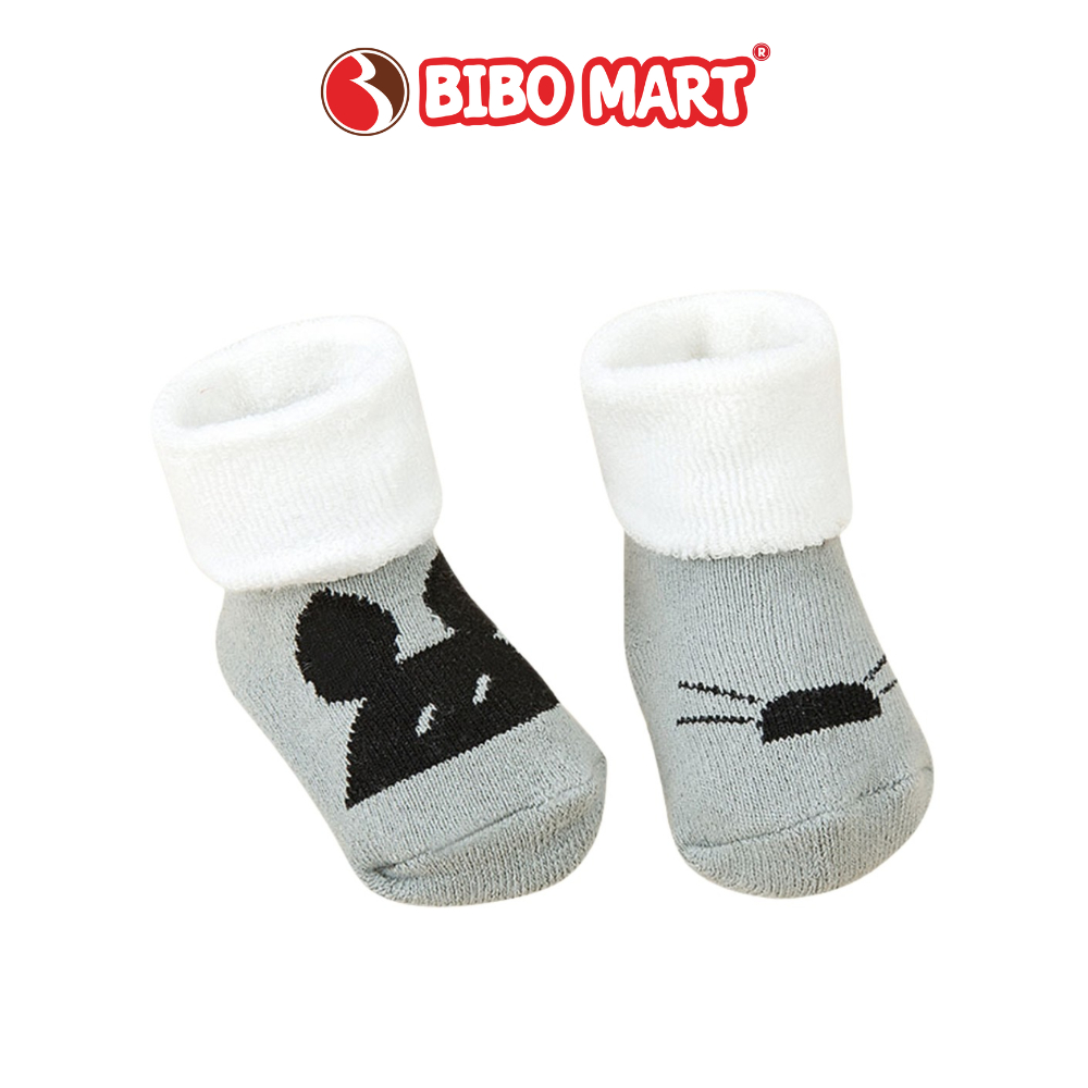 Set 5 Đôi Tất Sơ Sinh Cotton 5S4 Hình Thú Màu Xám - Bibo Mart