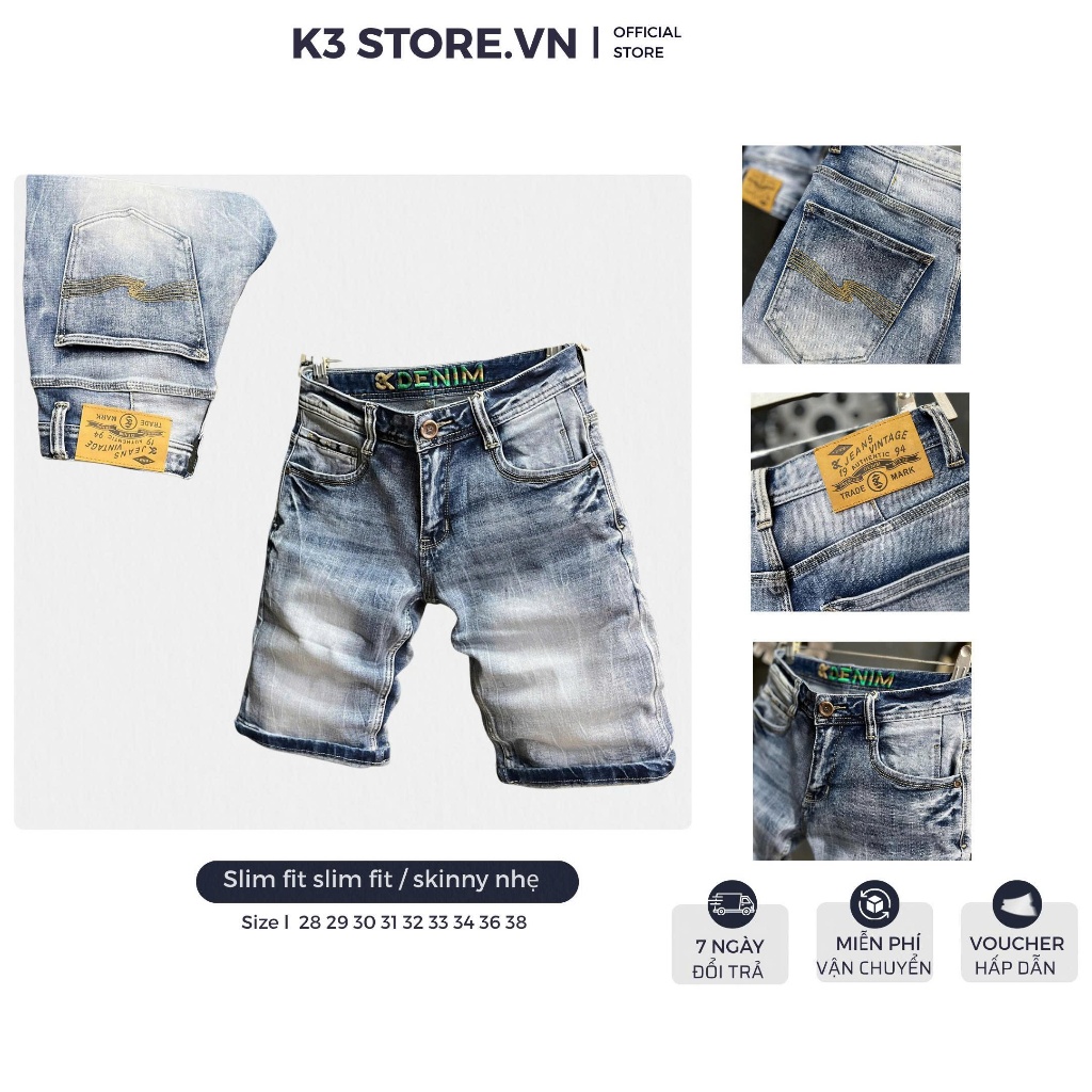 [GIÁ MỞ BÁN] [3K DENIM Sort Denim Guangzhou-S3] Quần Sort Jean Màu Xanh Bạc Was Retro Túi Thêu Lưng 