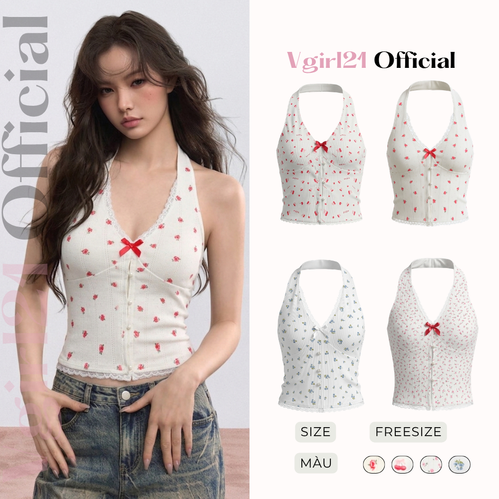 [DEAL MỞ BÁN] CÓ MÚT - ÁO CROPTOP NỮ VGIRL21 CỔ YẾM HOẠ TIẾT HOA NHÍ, PHÙ HỢP MÙA HÈ | BigBuy360 - bigbuy360.vn