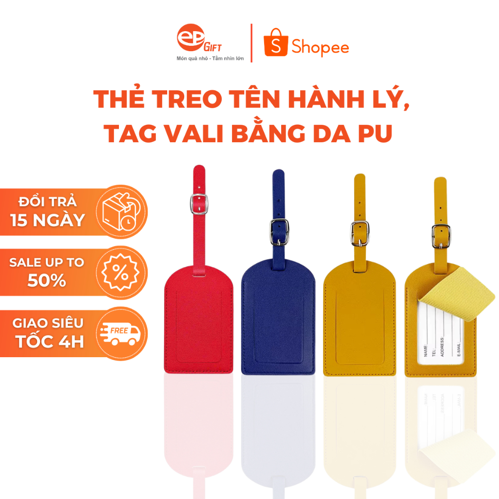 Thẻ Treo Tên Hành Lý, Vali Da PU Epvina Gift, Name Tag Vali Du Lịch Có Dây Đeo Tiện Lợi