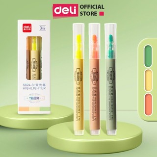 Set 3 Bút Highlight Đánh Dấu Dạ Quang Deli Màu Pastel Tiện Dụng Cho Học Sinh Sinh Viên