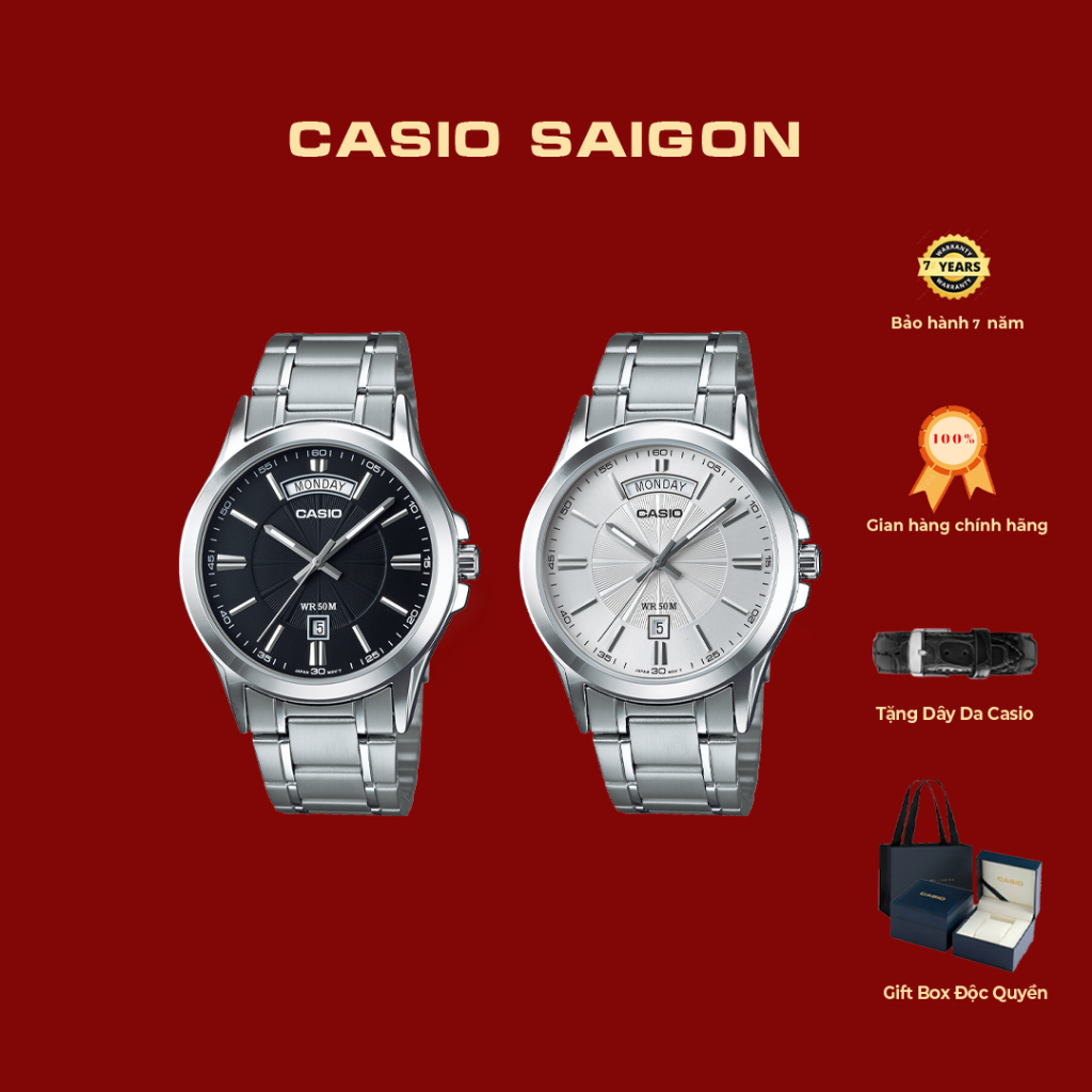 (Chính Hãng) Casio Nam MTP-1381D Dây Kim Loại Size 40mm-Tặng Dây Da-Gift Box-Bảo Hành 7 Năm