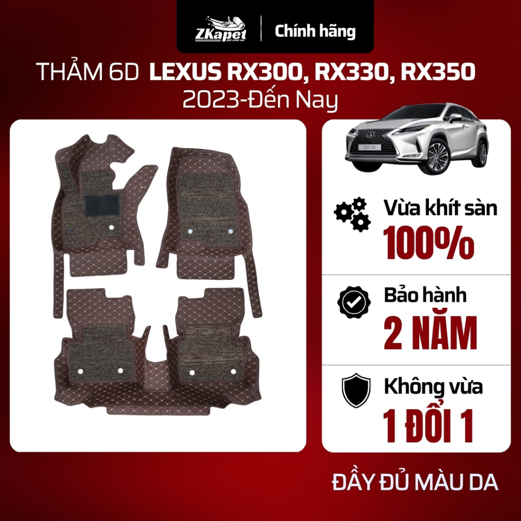 Thảm Lót Sàn Ô Tô 6D Lexus RX300, RX330, RX350 Đời 2023-Đến Nay 5 chỗ, Chống Bẩn Toàn Diện Z Zkapet 