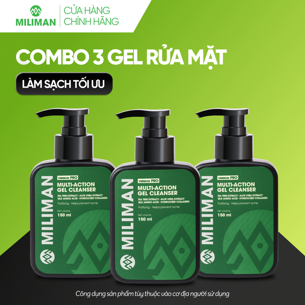 Combo 3 Chai Sữa Rửa Mặt Nam Da Dầu MILIMAN 150ML - Giúp Làm Sạch Sâu Kiểm Soát Dầu Nhờn Ngừa Mụn