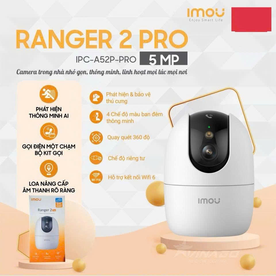 Camera IMOU quay quét 5MP IPC - A52P - PRO 3K 5MP Ranger 2 PRO, dùng trong nhà, xoay, có đàm thoại -
