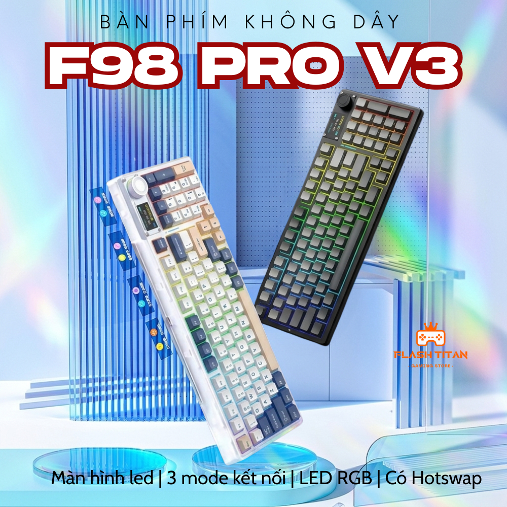 Bàn phím cơ không dây AULA F98 PRO v3 - bàn phím cơ bluetooth fullsize có màn hình Led- Hotswap 5pin