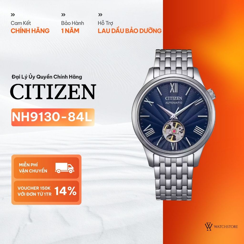 Đồng Hồ Nam Citizen Automatic  NH9130-84L Kính Sapphire Trữ Cót 40 Giờ, Họa Tiết Guilloche Dây Kim L