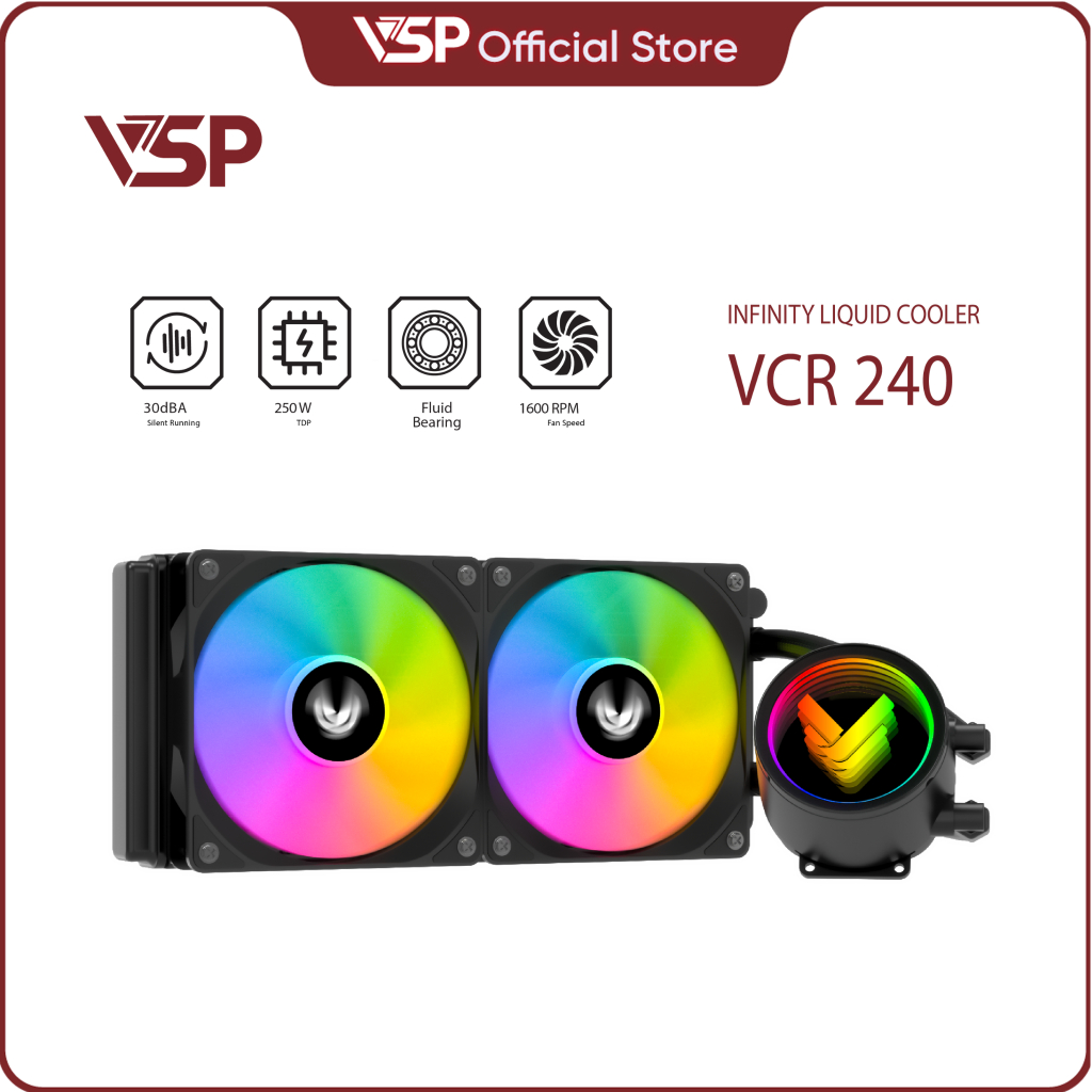 Tản Nhiệt Nước VSP Infinity Liquid Cooler VCR-240 (Đen/Trắng) – Tản Nhiệt CPU AIO 240mm LED RGB