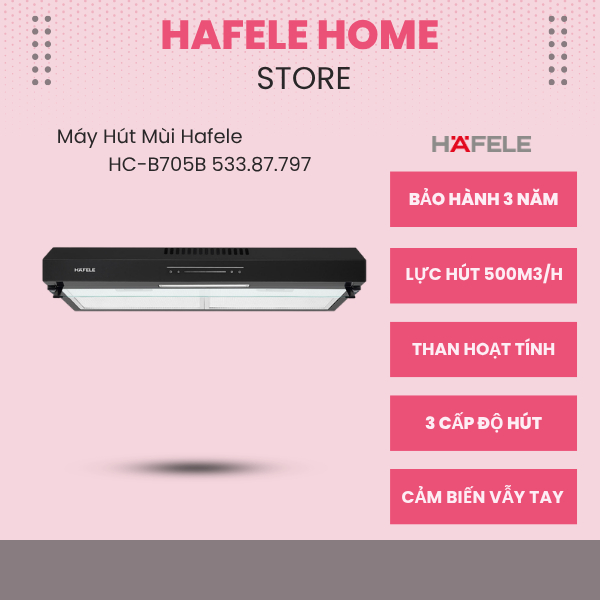 Máy Hút Mùi Hafele HC-B705B 533.87.797 – Lưới Lọc Nhôm Cao Cấp - Cảm Biến Vẫy Tay Hiện Đại