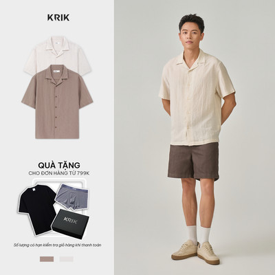 Áo Sơ Mi Nam KRIK Form Classic Chất Liệu Cao Cấp Cổ Cuba Thiết Kế Tối Giản SC3343