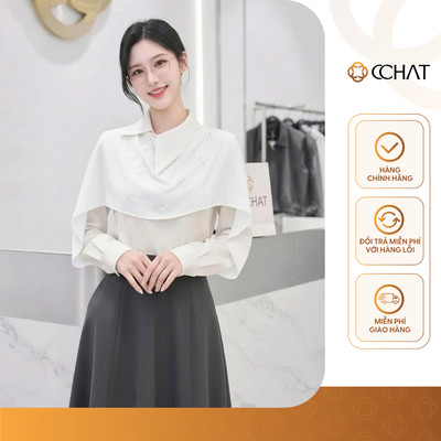 Áo Sơ Mi Nữ 𝐂𝐂𝐇𝐀𝐓 Dáng Suông Kèm Choàng Alina Chất Liệu Cao Cấp 16FDL9022ST