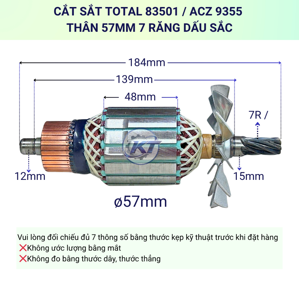 Rotor (ruột) cắt sắt TOTAL 83501 - ACZ 9355, thân 57mm 7 răng dấu sắc