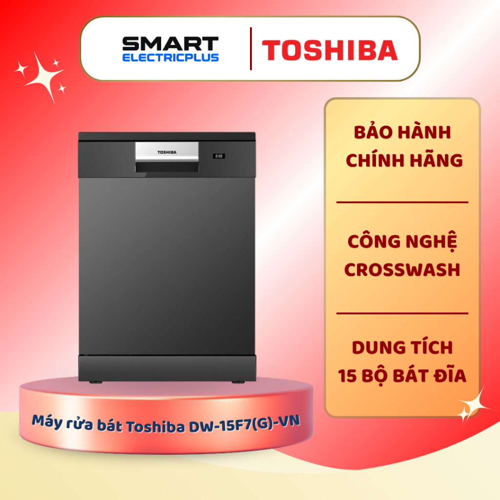 Máy rửa bát độc lập Toshiba DW-15F7(G)-VN 15 bộ – Sấy HyperDry, UV diệt khuẩn, AI Auto
