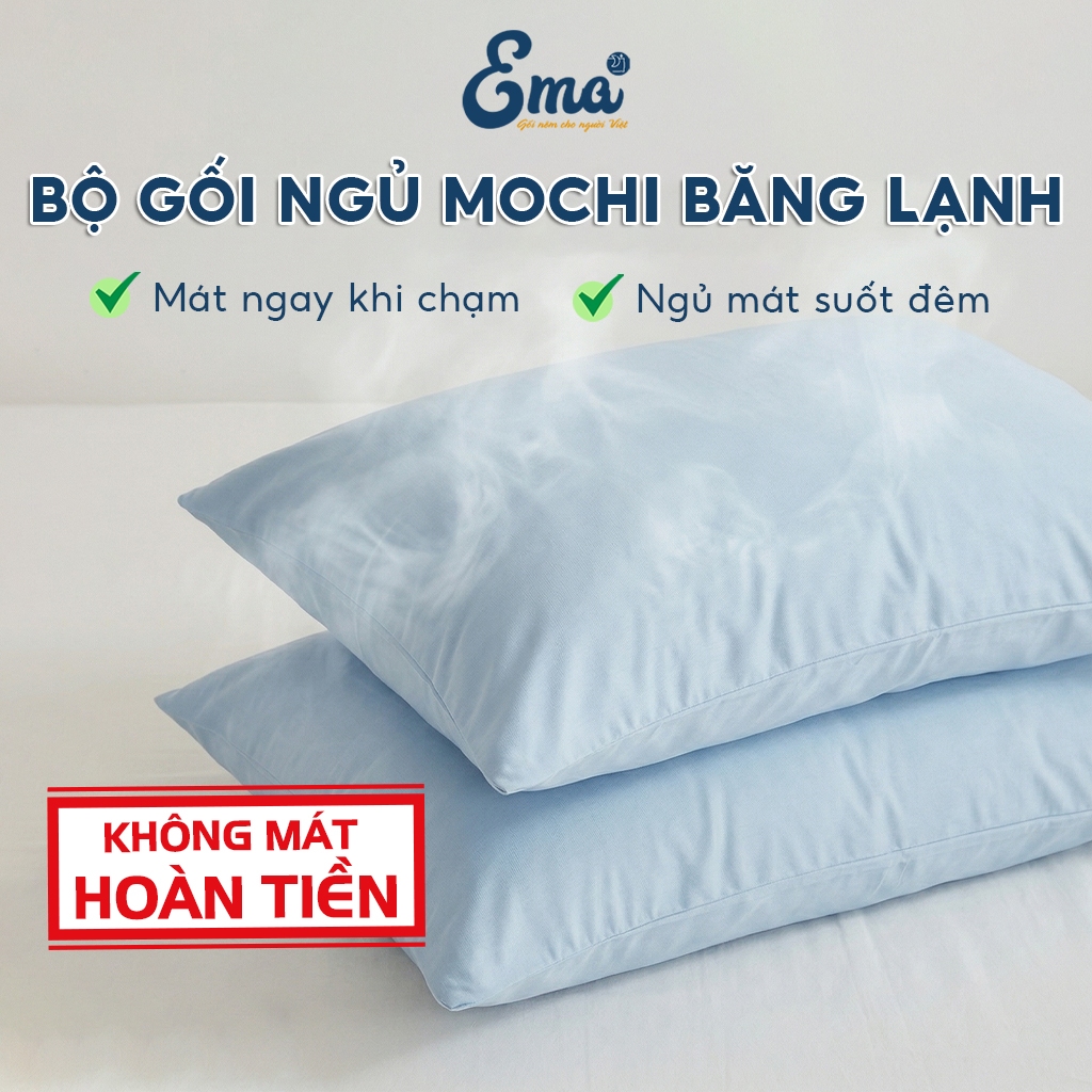 Combo 2 gối ngủ Mochi êm mát EMA 50x70cm, vỏ gối mịn màng cao cấp ruột gối lông vũ Microfiber êm ái | BigBuy360 - bigbuy360.vn