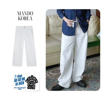 Quần Jean trắng Ống Suông White-Pants chất liệu kaki jean có xếp ly MANDO KOREA Menswear - JEA009