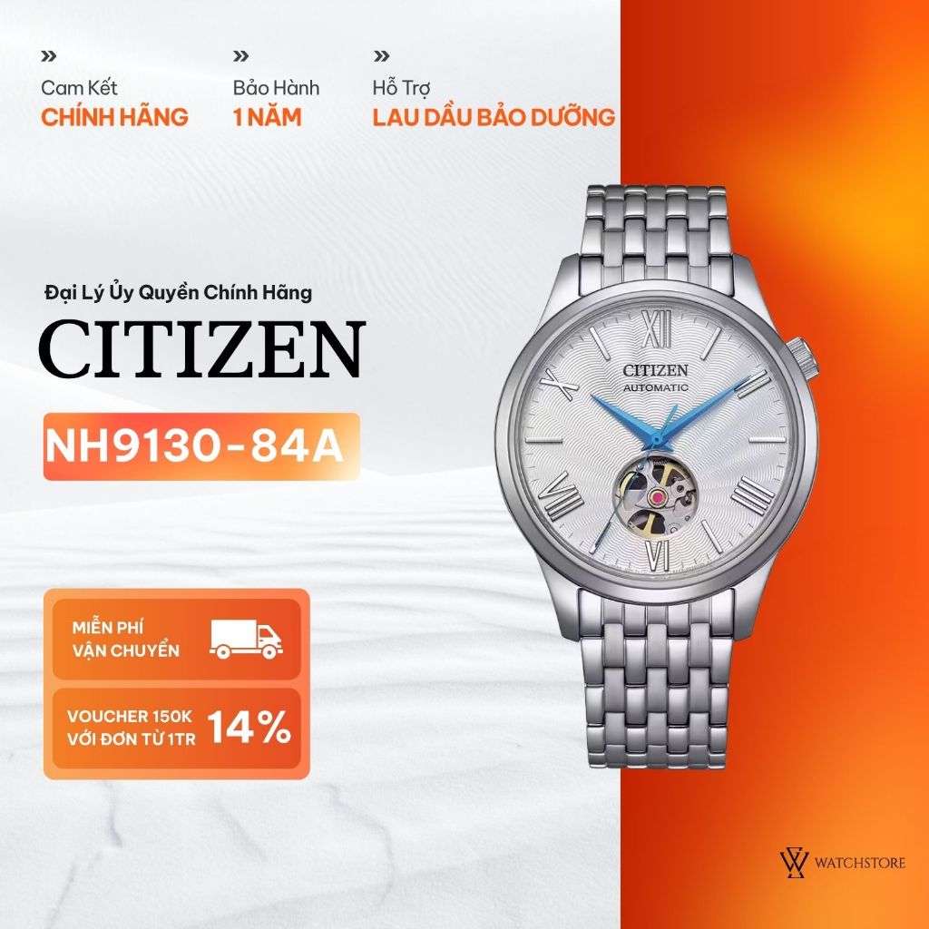 Đồng Hồ Nam Citizen Automatic  NH9130-84A Kính Sapphire Trữ Cót 40 Giờ, Họa Tiết Guilloche Dây Kim L