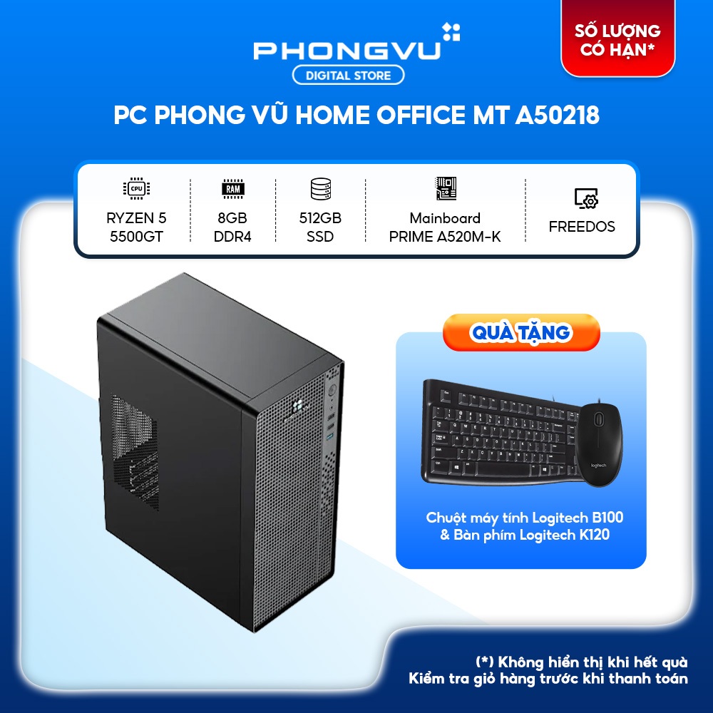 PC văn phòng Phong Vũ MT A50218 (AMD Ryzen 5 5500GT/ 1 x 8GB/ 512GB SSD) - Bảo hành 36 tháng