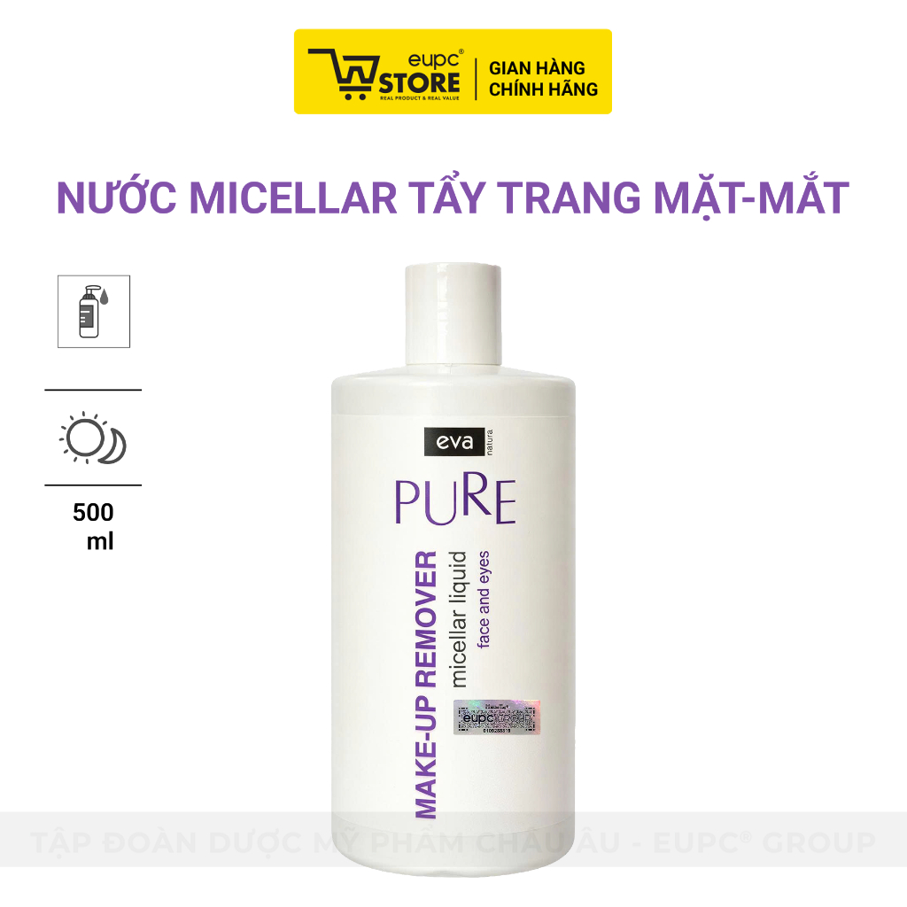 Nước Micellar Tẩy Trang Mặt-Mắt Eva Natura Pure Make-up Remover Micellar Liquid 500ml EUPC STORE