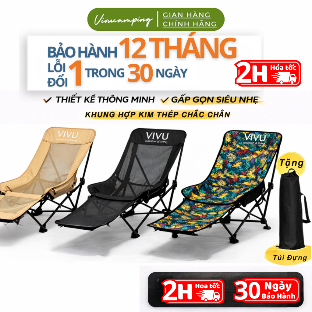 [Top 1 Bán Chạy] Ghế gấp gọn ngả lưng Vivucamping chịu lực tốt, Ghế xếp gọn cắm trại dã ngoại