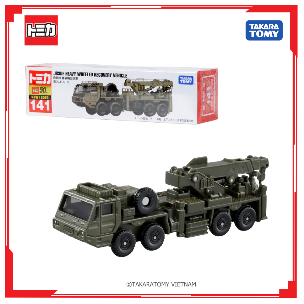 Xe mô hình Tomica Long No.141 JSDF Heavy Wheeled Recovery Vehicle 156949 Fullbox Chính hãng TakaraTo