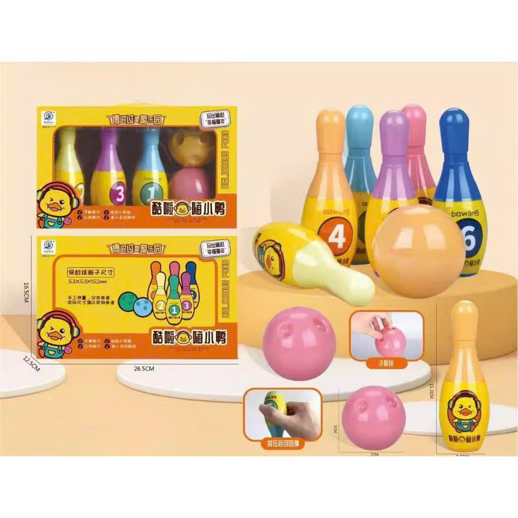 Đồ Chơi Bowling Vịt Vàng Cho Bé Set 6 Bowling Và 2 Bóng, Giúp Bé Vận Động Vui Nhộn