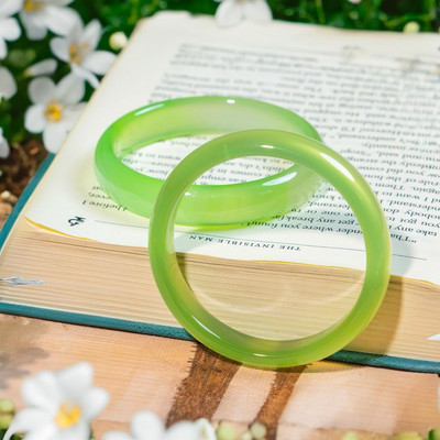 Vòng Mã Não Xanh Cốm Bản Hẹ Tinh Tế, Lắc Tay Phong Thủy Xinh Màu Xanh - Ngọc Trai Trường Thịnh