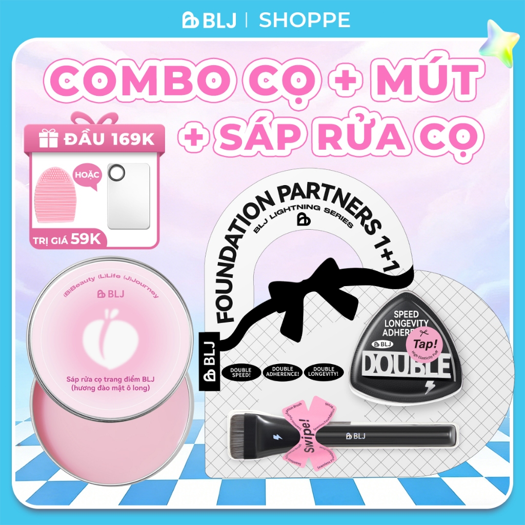【BLJ】Combo Cọ Mút Tán Kem Nền +  Soap Rửa Cọ Trang Điểm