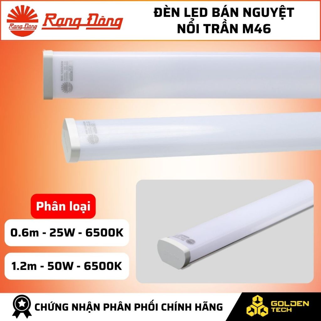 (Rạng Đông) Bóng đèn LED bán nguyệt nổi trần M46 0.6m-1.2m 25W-50W Sáng trắng 6500K