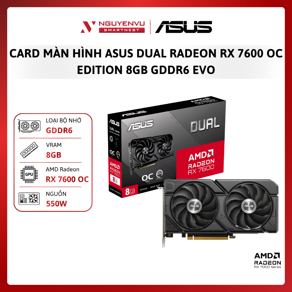 Card Màn Hình ASUS Dual Radeon RX 7600 OC Edition 8GB GDDR6 EVO - Hàng Chính Hãng - Bảo Hành 36 Thán
