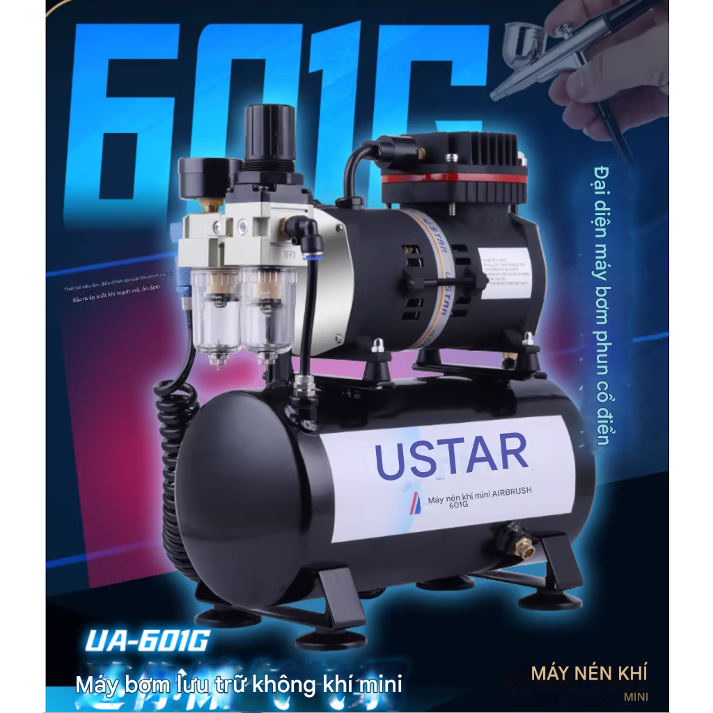 USTAR UA601G Máy Nén Khí Airbrush 60PSI Bình 3.5L Phun Sơn Mô Hình Gundam Gunpla