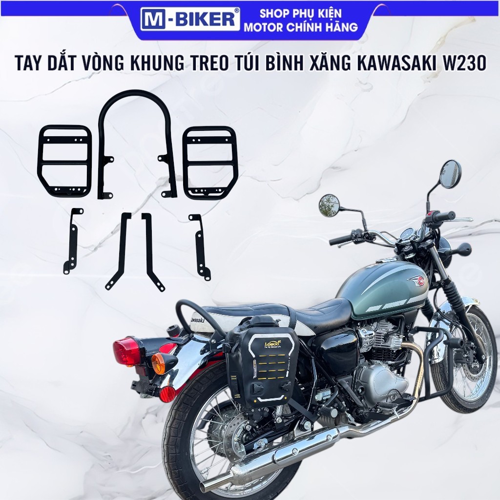 Tay Dắt Kawasaki W230 & Khung Treo Túi W230 Mẫu Vuông Tay Dắt W230, Khung Treo Túi Hông W230 Lắp Zin