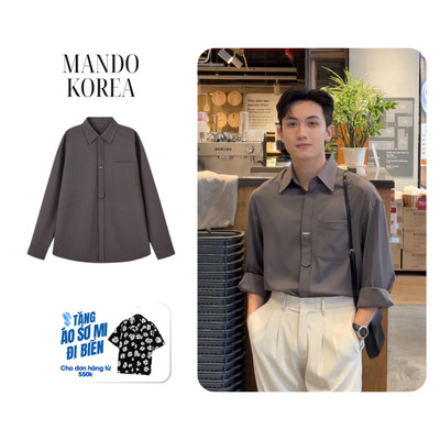 Áo Sơ Mi Metal-Shirt Giấu Cúc Tag Logo MANDO Kim Loại Nhiều Màu Oversized MANDO KOREA Phong Cách Hàn Quốc - XSHT032
