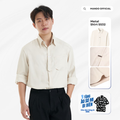 Áo Sơ Mi Metal-Shirt Giấu Cúc 6 Màu Tag Logo MANDO Kim Loại Oversized MANDO KOREA - BSHT032