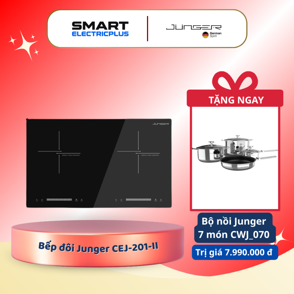 [TẶNG NỒI] Bếp Điện Từ Đôi Junger CEJ-201-II – Tiện Nghi Hiện Đại, Tiết Kiệm Năng Lượng