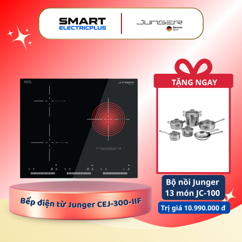 [TẶNG NỒI] Bếp Từ 3 Vùng Nấu Junger CEJ-300-IIF – Tiện Ích Cao Cấp Cho Gian Bếp Hiện Đại