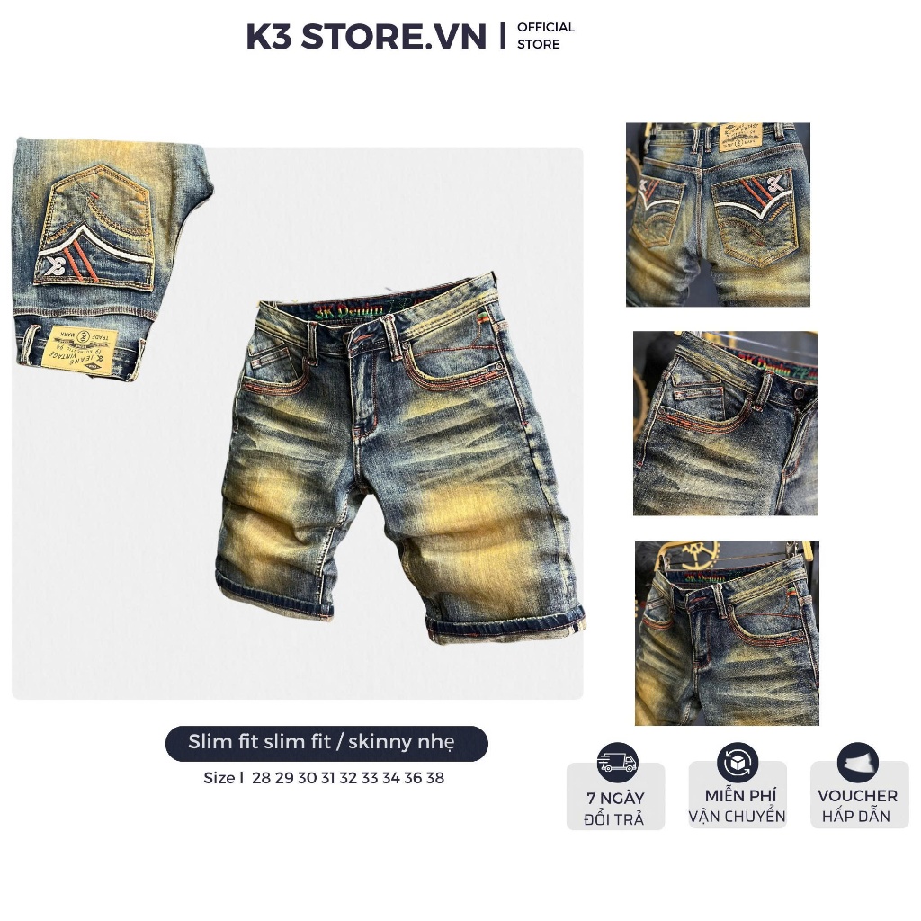 [K3 STORE VN] [3K DENIM-S7] Quần Short Jean RETRO Phủ Đồng Vintage Thêu Mạng Túi Mẫu Mới QS2145.