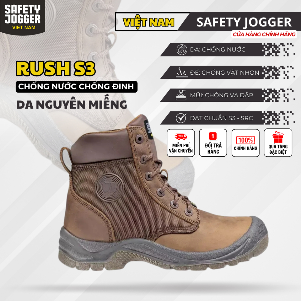 [SAFETY JOGGER] Giày Bảo Hộ Safety Jogger Rush S3 Khoá Kéo Chống Đinh Va Đập Chống Nước Chống Dầu Mỡ