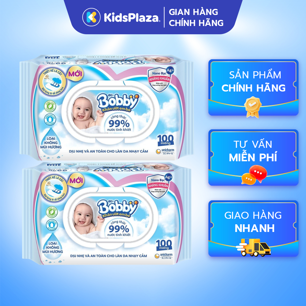 Khăn ướt Bobby 100 miếng (nắp mở) - chính hãng KidsPlaza