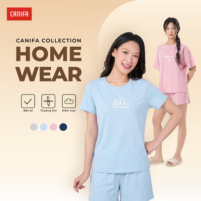 Bộ quần áo nữ CANIFA bộ hè thun cộc tay quần short có hình in PS26 6LS26S004