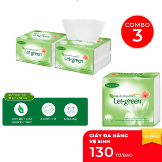 Giấy Vệ Sinh Đa Năng LET-GREEN 10*21cm, Bột Giấy Tự Nhiên Mềm Min, Thấm Hút Tốt 130 Tờ/Bao