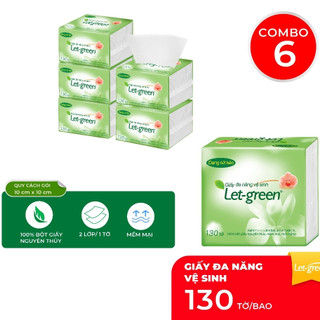 Giấy Vệ Sinh Đa Năng LET-GREEN 10*21cm, Bột Giấy Tự Nhiên Mềm Min, Thấm Hút Tốt 130 Tờ/Bao