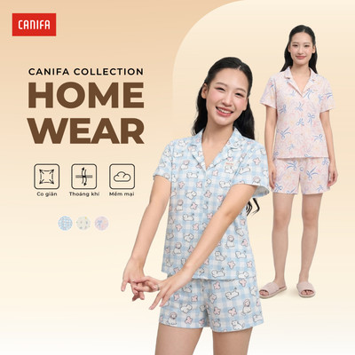 Bộ pyjama nữ CANIFA ngắn tay in họa tiết mặc nhà 6LS26S013