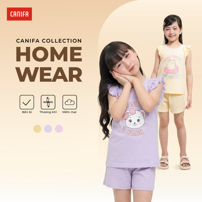 Bộ quần áo bé gái CANIFA tay cánh tiên quần đùi in họa tiết PS26 1LS26S003