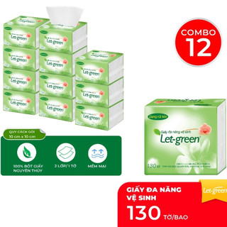 Giấy Vệ Sinh Đa Năng LET-GREEN 10*21cm, Bột Giấy Tự Nhiên Mềm Min, Thấm Hút Tốt 130 Tờ/Bao