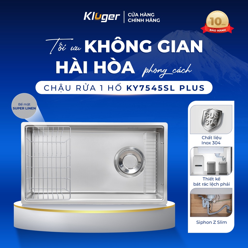 Chậu rửa bát Kluger KY7545SL Plus bề mặt Super LINEN mịn tăng tính thẩm mỹ, dễ vệ sinh