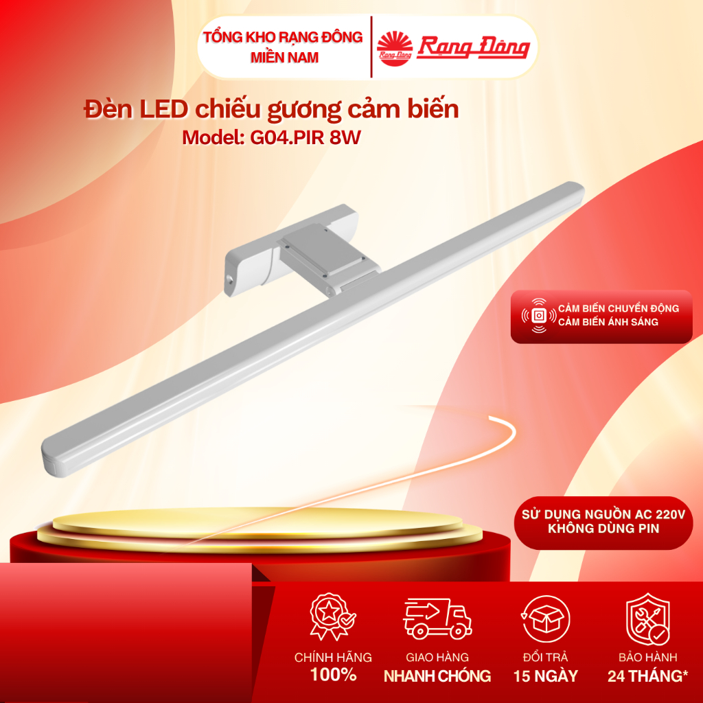 Đèn LED chiếu gương cảm biến chuyển động công suất 8W Rạng Đông - Model: G04.PIR 8W