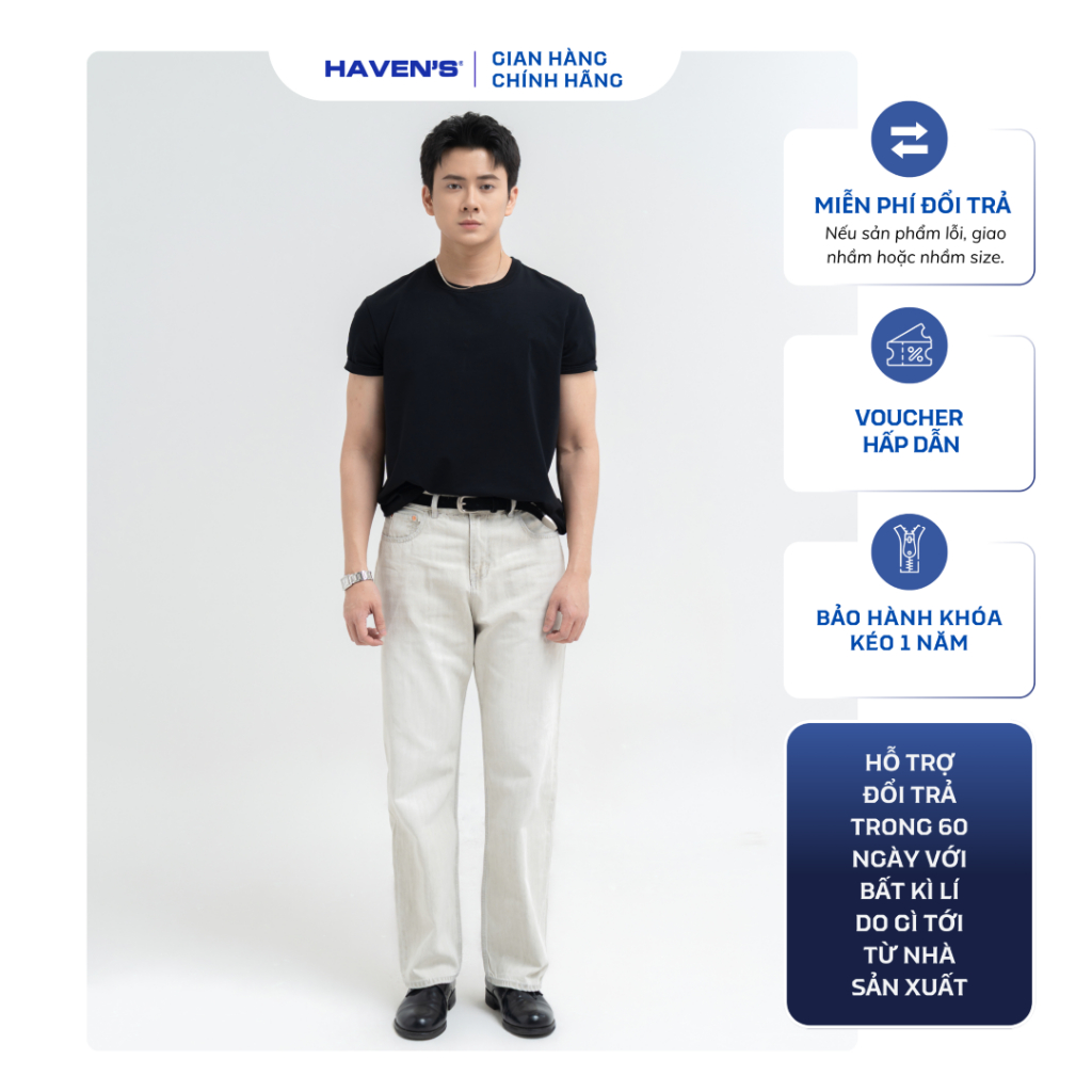 [SS3-S12] Quần ống đứng nam form Straight Fit Haven’s, quần jean cạp cao ôm eo vừa vặn tôn dáng dễ p